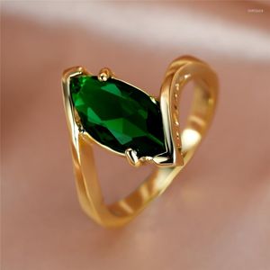 Anneaux de mariage de luxe femme cristal feuille mince anneau charme couleur or fiançailles délicate vert Zircon pierre pour les femmes