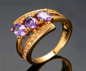 Anneaux de mariage Luxury Femelle Purple Zircon Ring Fashion Gold Couleur de style unique Promesse Engagement pour femmes1800742