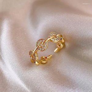 Trouwringen Luxe Vrouwelijke Kleine Geelgouden Kleur Ring Onregelmatig Verstelbaar Voor Vrouwen Belofte Trendy Open Verloving
