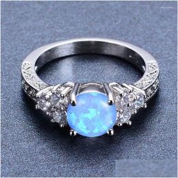 Trouwringen Luxe Vrouwelijke Wit Blauw Opaal Stenen Ring Mode Kleine Ronde Vinger Vintage Engagement Voor Vrouwen Drop Levering Sieraden Dh7Mr