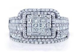 Anillos de boda de lujo femenino blanco cristal anillo de piedra conjunto grande color plata para las mujeres vintage nupcial pequeño compromiso cuadrado 1992663