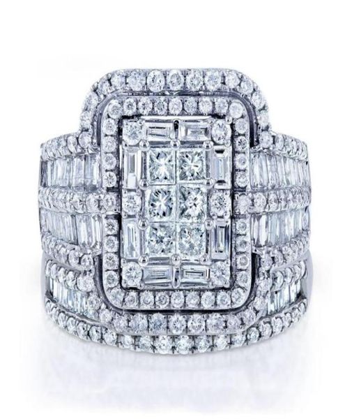 Anneaux de mariage Luxury Feme White Crystal Stone Ring Set Big Silver Color pour les femmes Vintage Bridal Small Square Engagement9462141