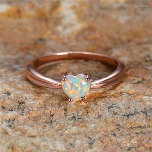Wedding Rings Luxe vrouwelijke witte brand opaal steenring boho kleine rosé goudkleur hart vintage verloving voor vrouwen