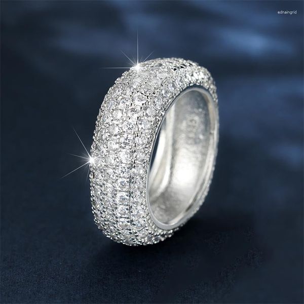 Anneaux De Mariage De Luxe Plein Blanc Zircon Pierre Géométrique Pour Les Femmes Argent Couleur Punk Bandes Promise Bague De Fiançailles Bijoux De Mariée