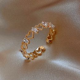 Trouwringen Luxe Gouden Kleur Parel Zirkoon Ringen voor Vrouw Eenvoudige Holle Hart Kruis Opening Gezamenlijke Ring Bruiloft Elegante Sieraden Geschenken 230928