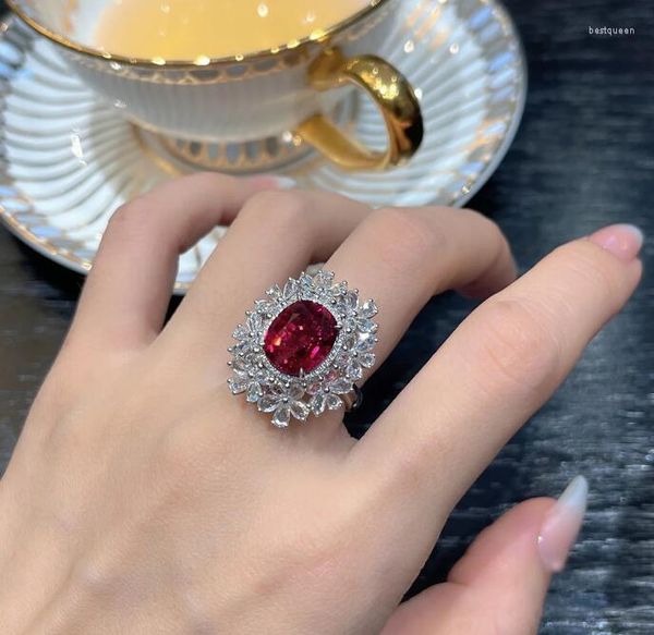 Anneaux de mariage luxe haut de gamme couleur trésor rubis anneau femmes Ins marée tempérament tout match Simple doigt bijoux