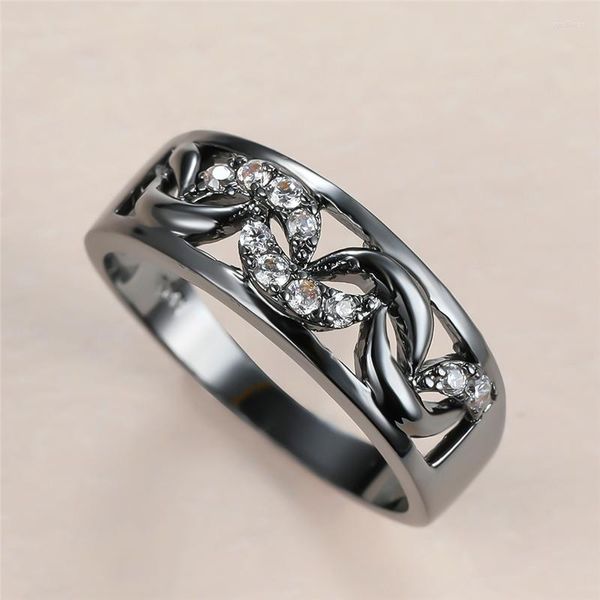 Fedi nuziali di lusso maschio femmina fascino di cristallo bianco oro nero 14KT per donna uomo anello di fidanzamento con geometria cava Hip Hop