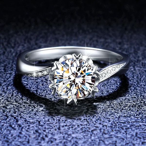 Anneaux de mariage Bague en platine PT950 originale de luxe ronde 1 carat VVS1 bague en diamant flocon de neige cadeau pour femme accessoires de mariage 231208