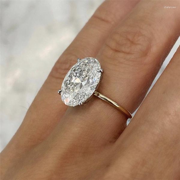 Anneaux De Mariage De Luxe Ovale Anneau De Doigt Bande Dazzling Brillant CZ Pierre Quatre Prong Réglage Classique Anniversaire Cadeau Pour WifeGirlfriend