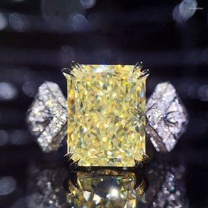 Anillos de boda Princesa de lujo Corte Amarillo Cubic Zirconia CZ Piedra Diamante para mujeres Joyería de compromiso Anillo de moda