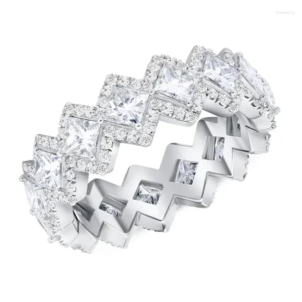 Anneaux de mariage Luxury Princess Square CZ Promise Femmes Silver Color / Gol Color Bands Ring Ring Fashion Jewelry polyvalent