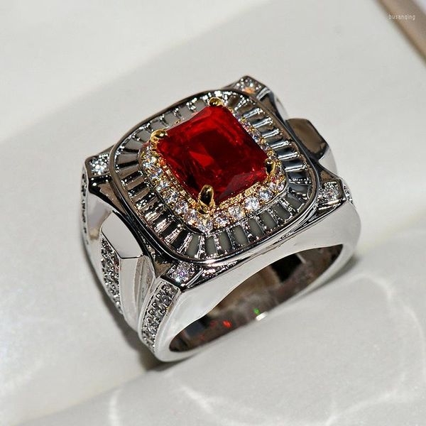 Anillos de boda Promesa de lujo Precioso Masculino Femenino Anillo de dedo grande Moda Cristal Rojo Piedra Charm Compromiso para parejas