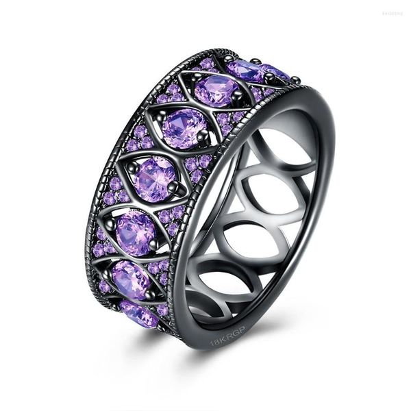 Anneaux de mariage bague de promesse de luxe bijoux noir couleur pistolet violet zircon cubique creux femmes fiançailles pour accessoires de mariée