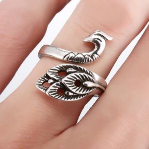 Anneaux De Mariage De Luxe Romantique Paon Pour Les Femmes Cadeaux Bijoux Vintage Réglable Antique Argent Couleur Doigt Animal Ouvert