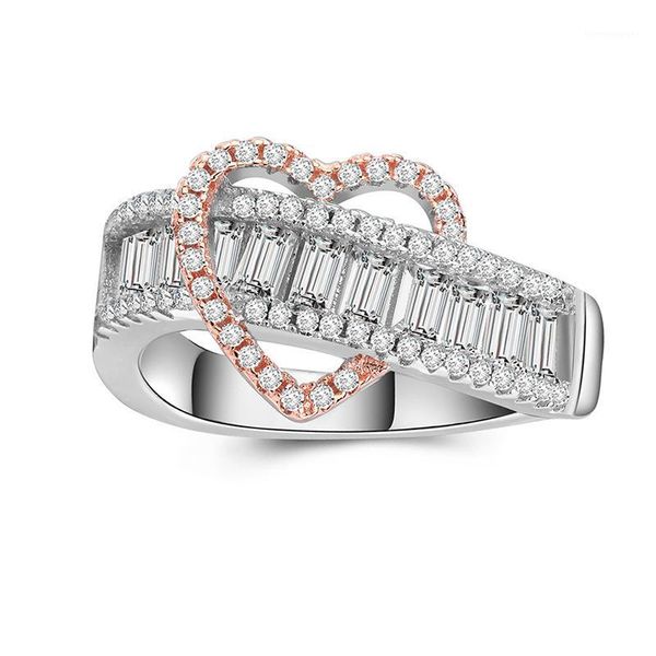 Anneaux De Mariage De Luxe Or Rose Couleur Coeur Éternité Bague De Fiançailles À La Mode Zircon Pierre Promise Pour Les Femmes De Mode Jewelry1