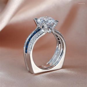 Wedding Rings Luxe Royal Blue Stone Round Bruids Sets Silver Color Promise Engagement Couple Ring Set For Women Men Men Sieraden Geschenken
