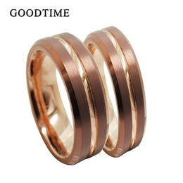 Trouwringen Luxe Wolfraamcarbide Paar Ringen Engagement Wedding Band Rose Goud Kleur Ring Sieraden Accessoires Voor Mannen Vrouw 230831