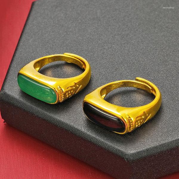 Anneaux De Mariage De Luxe Vietnam Sable Or Vert Anneau D'ouverture Bijoux Pour Hommes En Laiton Plaqué Cadeau