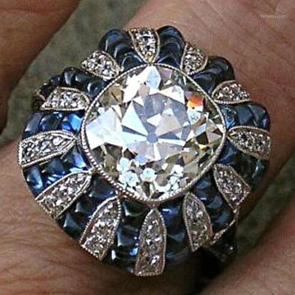 Anneaux de mariage de luxe couleurs blanches carré cubique zircon anneau vintage micro pavé bleu cristal promesse pour les femmes bijoux de mode1