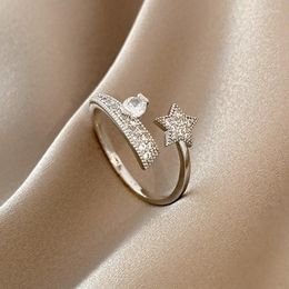 Anneaux de mariage De Luxe Zircon Étoile Perle Ouvert Pour Les Femmes Étudiant Coréen Index Bague 2023 Bijoux De Mode