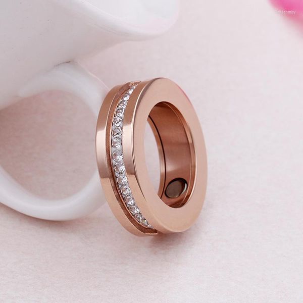 Anillos de boda Imán Fitness Saludable Titanio Acero Rosa Oro Color Zircon Eternity Band Anillo Dedo Para Mujeres Al Por Mayor R4870