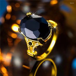 Bagues de mariage mâle féminin de luxe Big noire de fiançailles en pierre ovale bijoux vintage pour hommes femmes