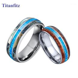 Anneaux de mariage Alliances de mariage 8 mm Blue Opal Tungsten Carbide Jewelry Koa Wood Shell Band Couple pour hommes et femmes Gift1234p