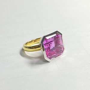 Anillos de boda Meisidian Design Lab Pink Sapphire 20 Carat Gemston 925 Sterling Sliver Placa de dos colores Oro blanco Anillo de mujer 230607