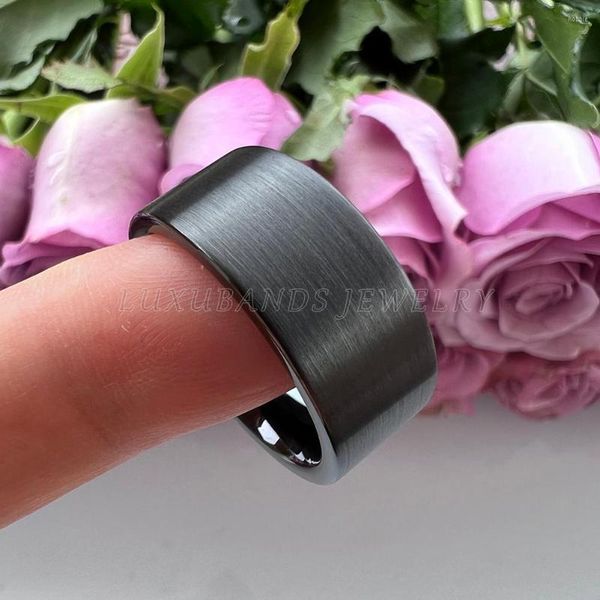 Anillos de boda para hombre, carburo de tungsteno negro de 10mm y 12mm para Wemen, corte de tubo, bandas de compromiso, acabado cepillado, ajuste cómodo