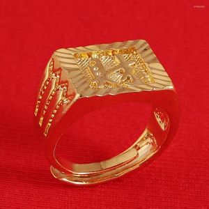 Anneaux de mariage hommes bijoux en or sculpture bague propriété richesse en chinois réglable