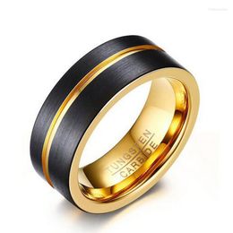 Anillos de boda para hombre, anillo de banda de calidad, carburo de tungsteno negro, 8mm de ancho, línea dorada Punk Utr8227