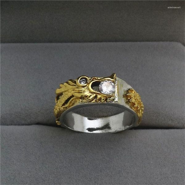 Anillos de boda para hombre, dragón dominante plateado, Color dorado, banda blanca, tamaño 6-11, originalidad, simplicidad, regalo clásico delicado