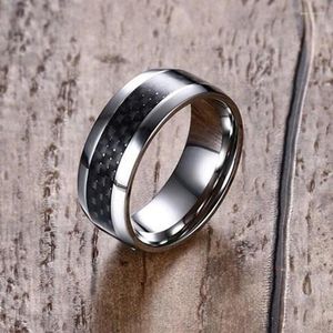 Wedding ringen heren roestvrijstalen zwarte koolstofvezel ringband sieraden