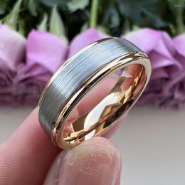 Wedding Rings Men Wemen Bands 8mm 6mm Rose stapte randen Tungsten Carbide Engagement Ring Gold Black Borde Bushed Finish Comfort Fit