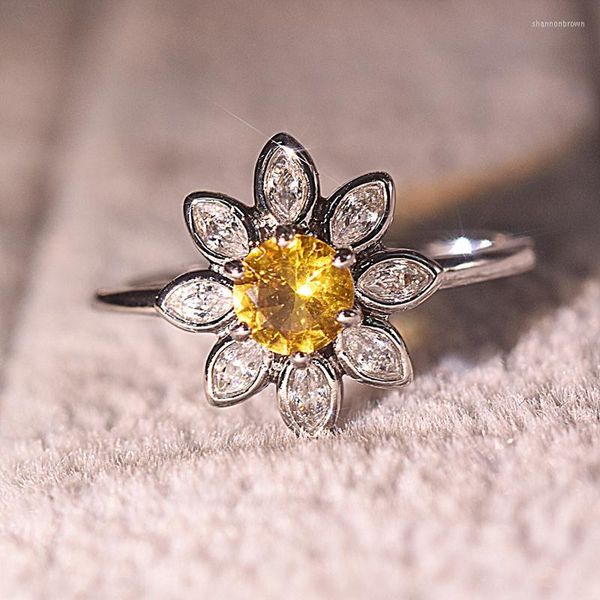 Anneaux de mariage MENGYI à la mode exquis mignon tournesol marguerite jaune CZ Zircon pierre pour les femmes fiançailles bijoux cadeau