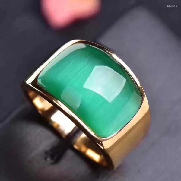 Anillos de boda para hombre, anillo grande de piedras preciosas de ópalo verde, Color dorado, acero inoxidable sólido con bandas de piedra, regalo de joyería para fiestas, venta al por mayor