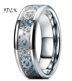 Wedding Rings Heren Steampunk Gear Roestvrijstalen ring Dragon Inlay Lichtblauwe koolstofvezel Gotische band Maat 6134995067