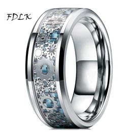 Anneaux de mariage hommes Steampunk roue dentée anneau en acier inoxydable Dragon incrusté bleu clair en Fiber de carbone gothique bande taille 6-13224e