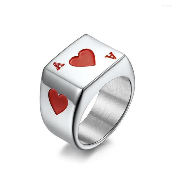 Anillos de boda para hombre y mujer anillo de acero inoxidable Poker Spade Ace plata negro tamaños 7-12