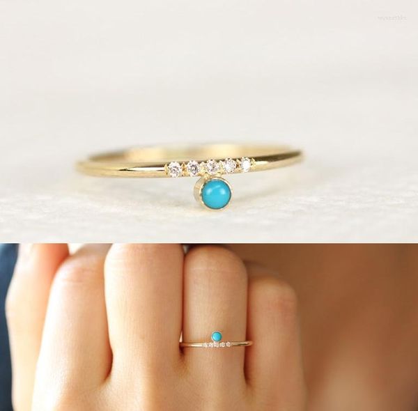 Anillos de boda Micro pavé blanco Cz azul turquesa piedra Color oro anillo de dedo pequeño Simple para mujeres promoción Wynn22