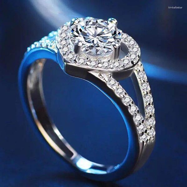 Anillos de boda Milangirl Color Plata Corazón Cristal Zircon Princesa Proponer Matrimonio Compromiso nupcial romántico para mujeres