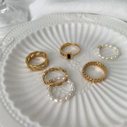 Anillos de boda Minar 6 diseños minimalista cuerda torcida cadena gruesa para mujeres color oro aleación irregular perla enlazada encanto regalos