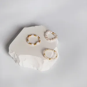 Anneaux de mariage Minar fait à la main irrégulière perles d'eau douce perles brin élastique bandes de mariage anneau pour femmes cuivre plaqué or accessoires