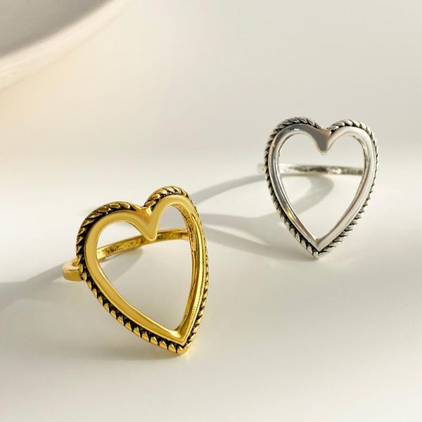 Bagues de mariage minimaliste Big Heart Hollow Gold Silver Color Geometric Geometric Sampon d'anneau pour femmes Bijoux de fête d'anniversaire Gifting