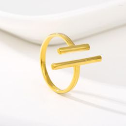 Anneaux de mariage minimaliste Double T barre parallèle anneau ouvert Simple réglable doigt promesse éternité bande bijoux cadeaux pour les femmes