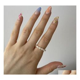 Trouwringen Minimalistische MTI Bead zoetwater parel geometrische vrouwen vinger sieraden mode verstelbare elastische ring een maat druppel deliv dh6ol