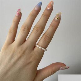 Trouwringen Minimalistische MTI Bead zoetwater parel Pearl geometrische vrouwen vinger sieraden mode verstelbare elastische ring een maat druppel deliv dhzhc