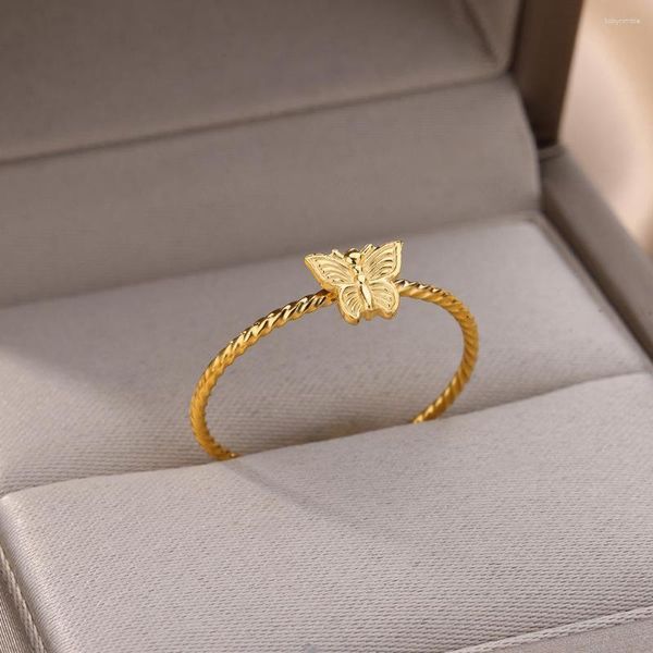 Anneaux De Mariage Minimaliste Petit Papillon Pour Les Femmes En Acier Inoxydable Empilage Mince Index Doigt Bague Ouverture Bandes Bijoux De Fête