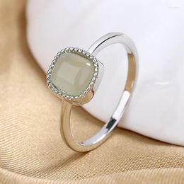 Anneaux de mariage minimaliste pierre carrée pour femmes couleur argent antique bandes de pierre de lune synthétique bague mince bijoux de fiançailles cadeau