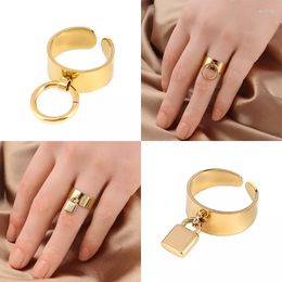 Anneaux de mariage minimaliste en acier inoxydable ouverture réglable géométrique chaîne anneau pour femmes fille personnalité cochon nez déclaration bijoux